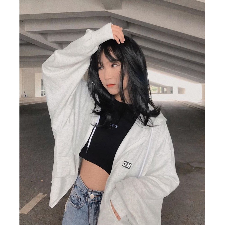 Áo Khoác Nỉ Bông CROPTOP OH OH SS2 MÀU XÁM UNISEX | BigBuy360 - bigbuy360.vn