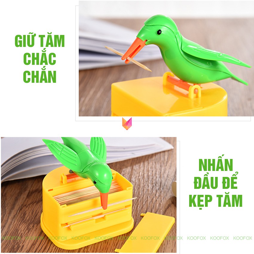 Hộp Chim Gắp Tăm Tự Động Thông Minh Từ Đài Loan - TẶNG BỊCH TĂM TIỆT TRÙNG CAO CẤP - KOOFOX