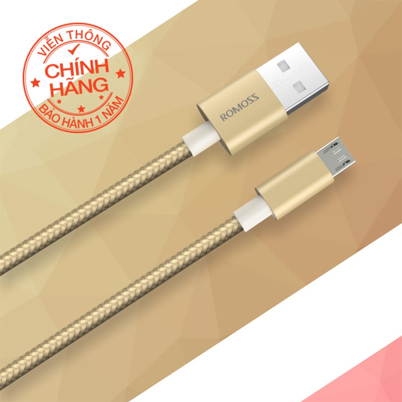 [Mã BMLT35 giảm đến 35K] Cáp sạc nhanh micro USB Romoss CB05n bọc nylon dài 1m / Sạc nhanh 2A cho Android (Yel)