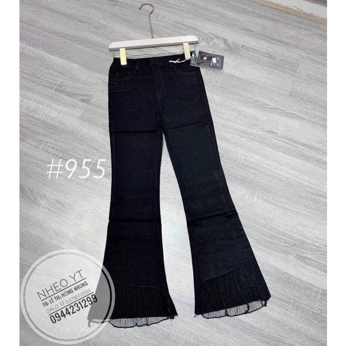 Quần bò thô skindy loe phối ren đẹp, hàng chuẩn đẹp có ảnh thật shop chụp