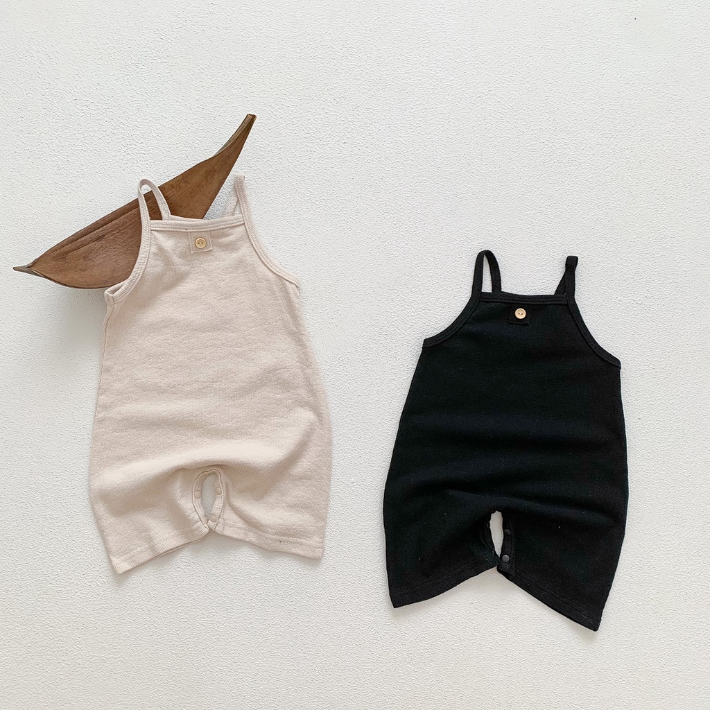 Áo Liền Quần Hai Dây Màu Sắc Trơn Mùa Hè Bằng Cotton Cho Bé Sơ Sinh