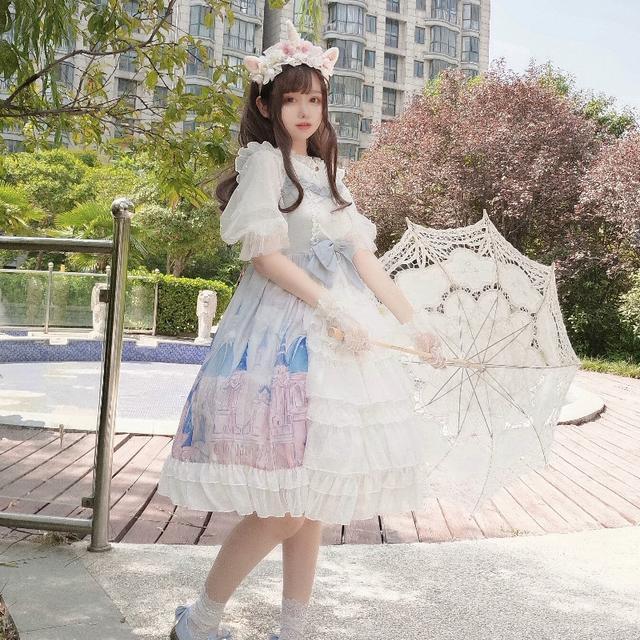 Đầm lolita chính hãng thiết kế bán chạy ~ Nhà máy sản xuất ở thành phố bầu trời có dây đeo