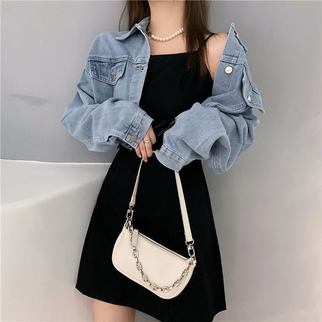 Áo khoác bò jean denim xanh dáng ngắn croptop phong cách Hàn Quốc