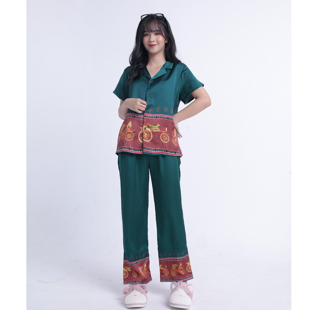 Bộ ngủ lụa pijama thiết kế cao cấp hình phối