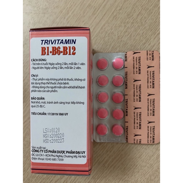 Trivitamin 3B hộp 100 viên nén - Bổ sung vitamin B1- B6 - B12