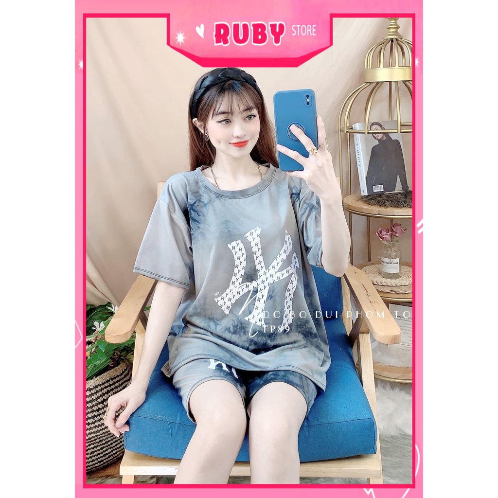 Đồ bộ thun đùi phom to cho nữ mặc nhà chất thun mềm mát loang màu dễ thương TP89