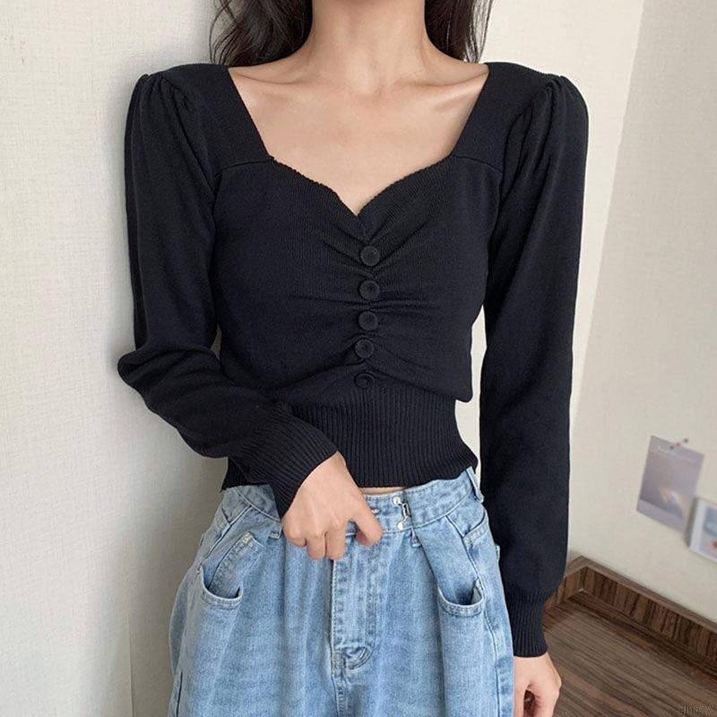 Áo Lửng Tay Dài Cổ Chữ V Thời Trang Dành Cho Nữ