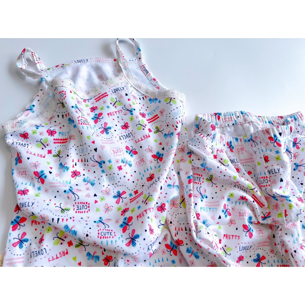 Bộ bé gái hai dây phối ren thun cotton/ Set bộ quần áo mặc nhà bé gái từ 1 - 5 tuổi - SGE [LINK 1/2]