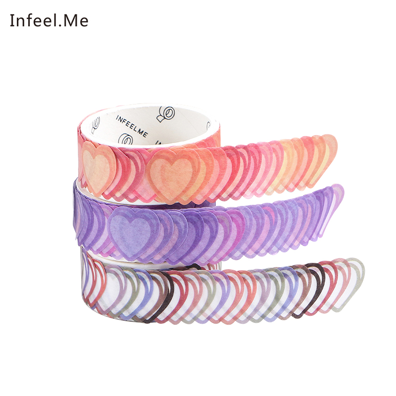 Bộ 100 Cuộn Băng Keo Giấy Washi Infeel.Me Hoạ Tiết Trái Tim Macaron Dễ Thương Trang Trí Bút Ký