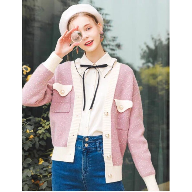 X657 Cardigan phối kim tuyến xuất dư của LAGOGO
