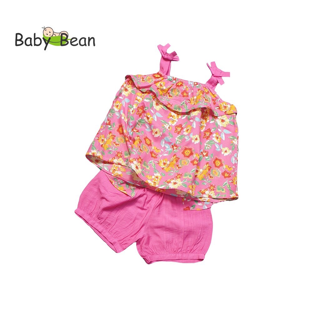 Bộ Đồ Cotton Hoa Bản Dây Gắn Nơ Bé Gái BabyBean (10kg-30kg)