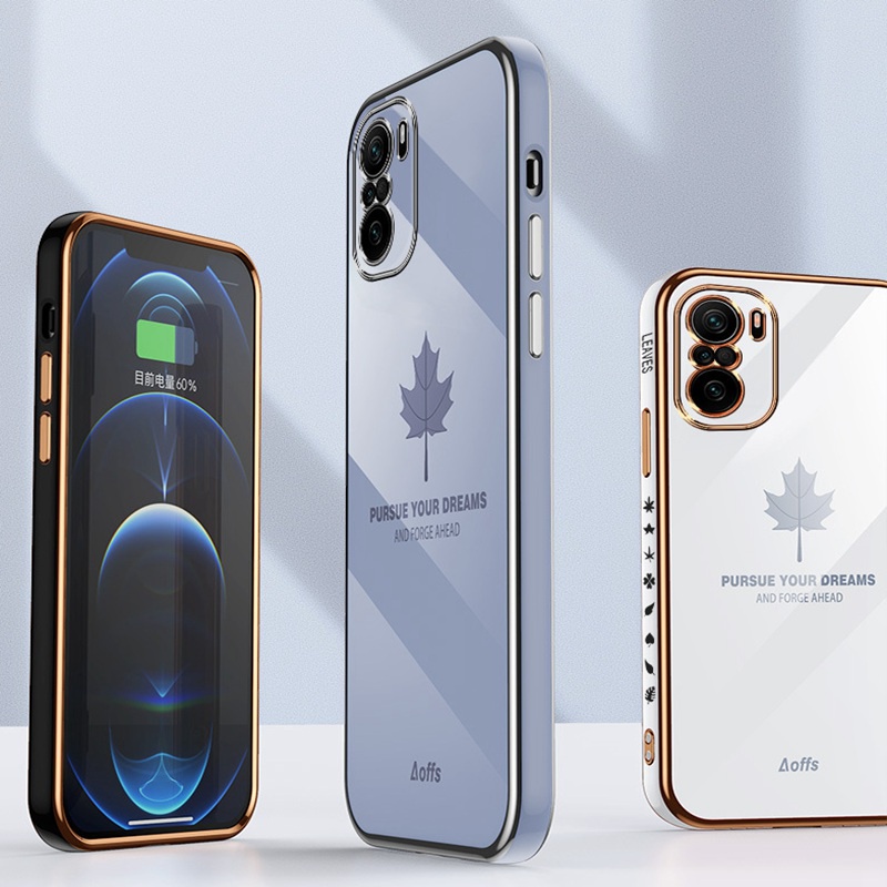 Ốp Điện Thoại Mềm Mạ Điện Họa Tiết Lá Phong Cho Xiaomi 11lite Xiaomi 12x 12pro Pocox3