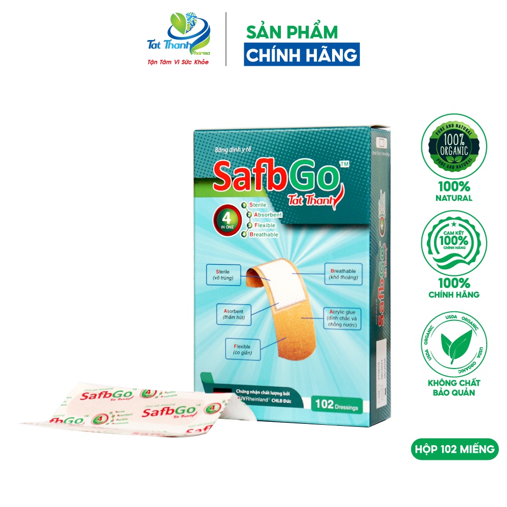 Miếng dán vết thương Safbgo Tất Thành Pharma bảo vệ vết trầy xước 102 miếng