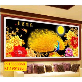 Tranh thêu chữ thập chim công tuyệt đẹp kt 195*83cm