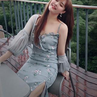 Đầm chiffon dài họa tiết hoa thời trang Hàn Quốc cho nữ
