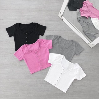 ÁO CROPTOP NÚT BẤM TAY NGẮN [GEMI SHOP]