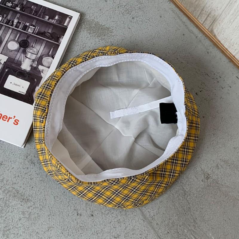Mũ nồi bằng cotton họa tiết caro đơn giản cho nữ