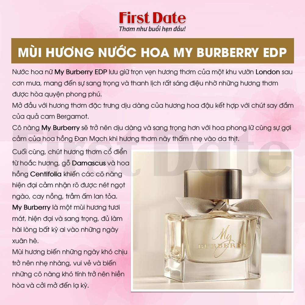Nước hoa nữ My Burberry - Dầu thơm quyến rũ, hương thơm tinh tế sang trọng First Date