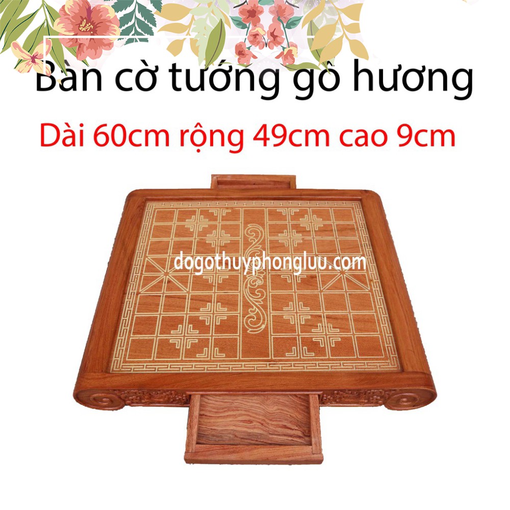 Bàn cờ tướng chữ nhật gỗ hương đá có ngăn kéo dài 60 rộng 49 cao 9