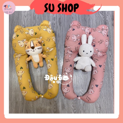 Gối chữ U cho bé sơ sinh Đậu Đỏ gối ôm đa năng chất vải bông xô vỏ xô ruột bông microfiber êm mềm an toàn dễ thương
