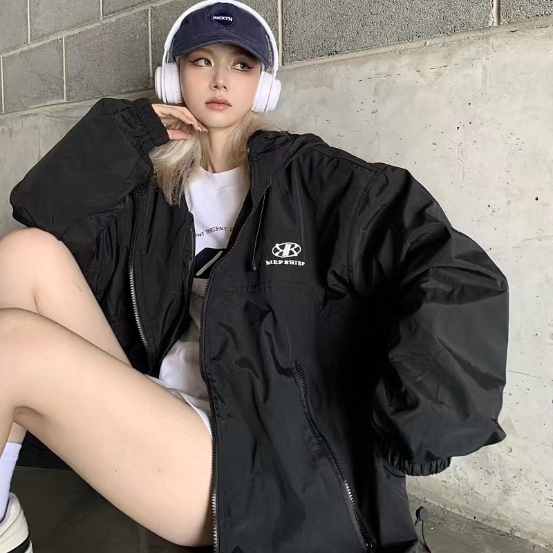 Áo khoác ZHELIHANGFEI form rộng họa tiết thêu theo phong cách retro đường phố dễ phối đồ