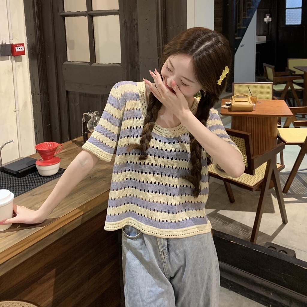 Áo Mongtoghi Ngắn Tay Kẻ Lưới Phong Cách Ulzzang Hàn Quốc