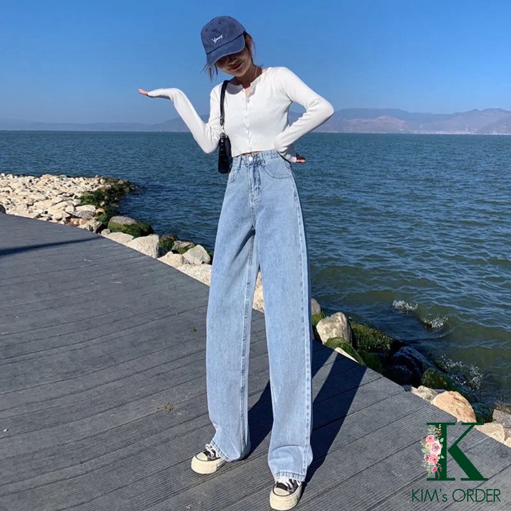 Quần Jean Nữ Màu Xanh Nhạt Ống Suông Dài Cạp Lưng Cao Basic Ulzzang Đi Học Đi Làm Đi Chơi Năng Động Cá Tính Chất Đẹp