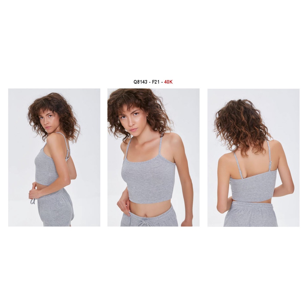 Q8143 - Áo 2 dây croptop F21 dệt kim, trơn