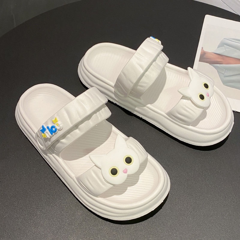 Dép sandal nữ, dép quai hậu nữ đế cao 4cm gắn sticker mặt mèo dễ thương