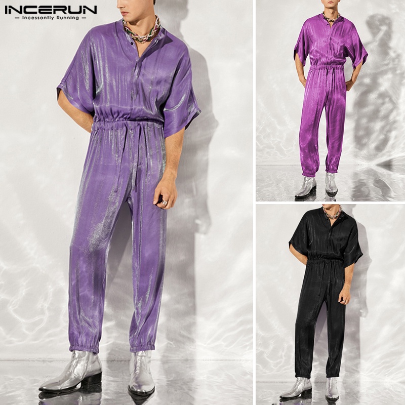 INCERUN Bộ Áo Liền Quần Ngắn Tay Thoải Mái Thời Trang Dự Tiệc Cho Nam