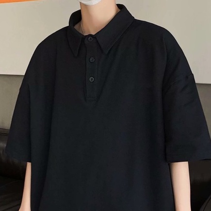 Áo thun polo tay ngắn dáng rộng có khóa kéo thời trang phong cách Hàn Quốc cho nam fashion simple áo phông