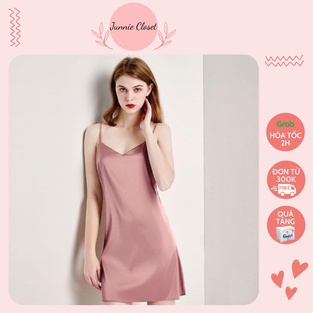Váy lụa hai dây sexy hàng thiết kế vải cao cấp Junnie Closet
