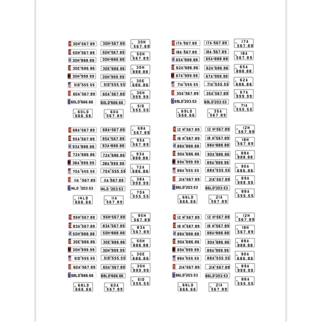 Biển số xe mô hình tỷ lệ 1:24 - Bóc dán