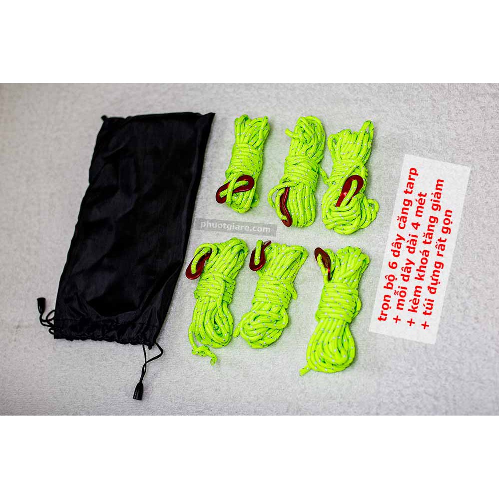 [Freeship 50K]Bộ 6 dây dù 4 mét cắm tarp kèm khoá nhôm tăng giảm phượt du lịch dã ngoại