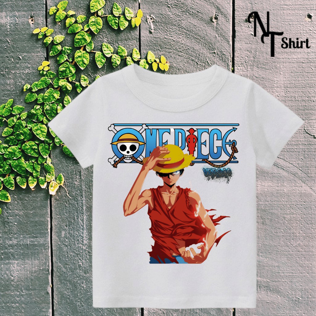 Áo phông bé trai in hình One Piece Luffy, Áo cotton xuất xịn mặc mát mịn hình in chất lượng 08