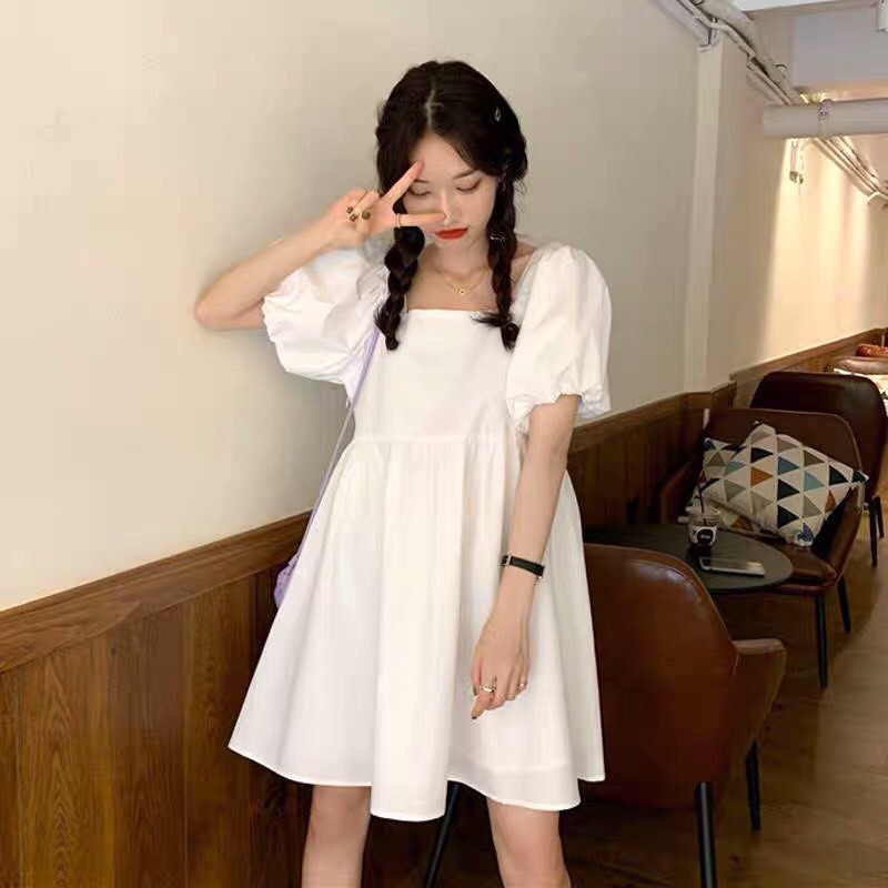 Váy Babydoll Trắng Tay Bồng PEONYB Nữ [FREESHIP] 🌸 Đầm cổ vuông dáng suông, thiết kế bánh bèo tiểu thư Ulzzang HOT 🌸