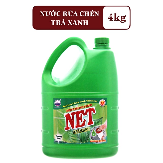 Nước Rửa Chén NET Đậm Đặc Trà Xanh Kháng Khuẩn 4KG