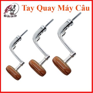 Tay quay máy câu núm gỗ tay quay máy câu shimano kim loại