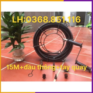Dây thông tắc cống lò xo dùng tay quay dài 15m + 6 đầu thông + tay quay