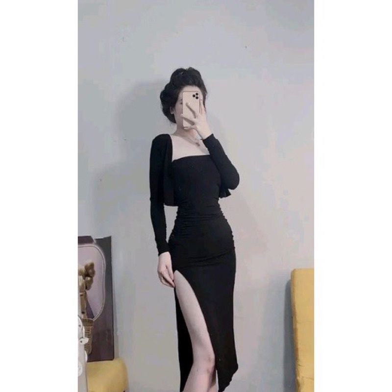 SÉT ÁO CẶP ĐẦM ÔM BODY KÈM ÁO KHOÁC XINH DBD77
