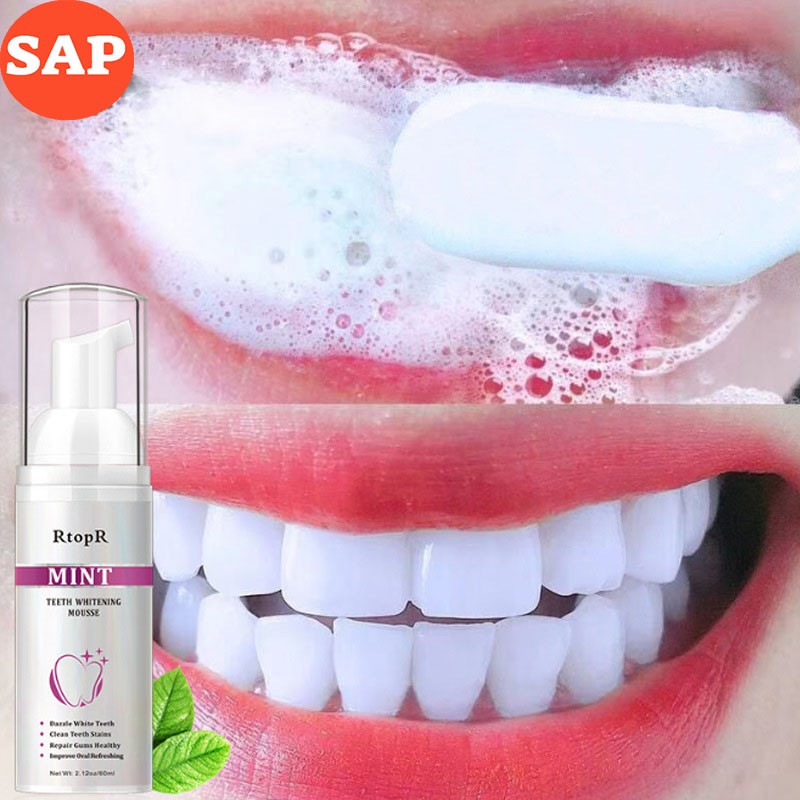 Bọt Tẩy Trắng Răng Làm Sạch Răng Khử Mùi Hôi Miệng Mousse Teeth Whitening Clean Teeth 60ml Thương Hiệu RtopR