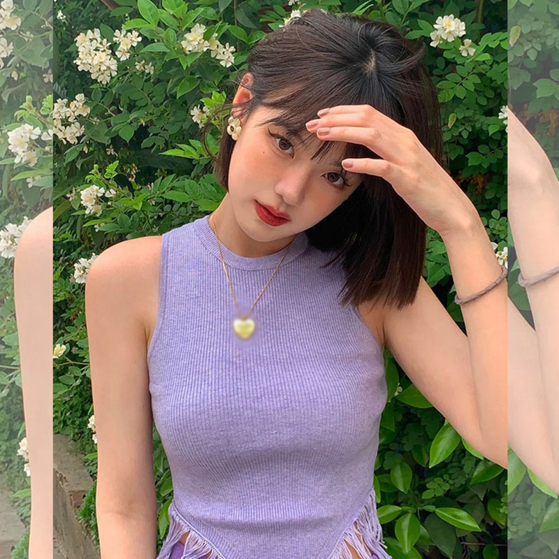 Áo Tank Top Sát Nách Màu Tím Phong Cách Hàn Quốc Cho Nữ