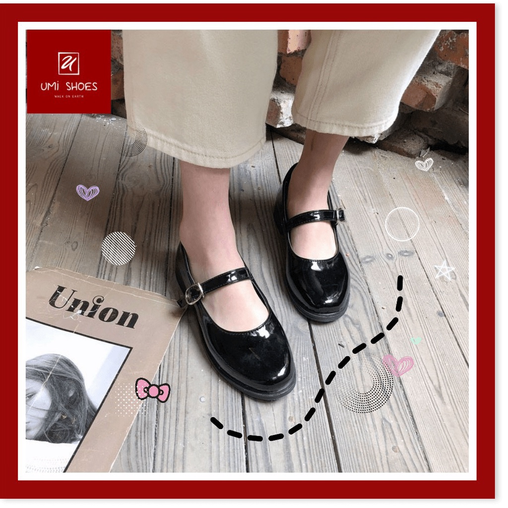 💖 Giày nữ Mary Jane da bóng đế 3 phân vintage retro mũi vuông đơn giản đi học xinh xắn đẹp mới hot UMI SHOES
