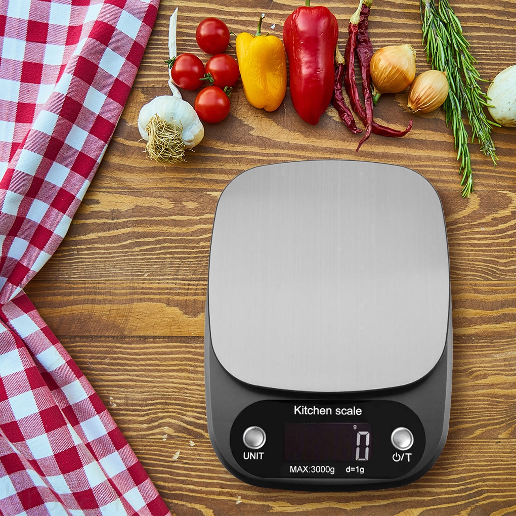 Cân điện tử màn hình LCD 3kg0.1g màu đen tiện dụng cho nhà bếp