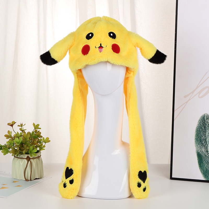 Thú Nhồi Bông Hình Pikachu Tai Thỏ Đội Mũ Tai Thỏ Dễ Thương Vui Nhộn Có Thể Tháo Rời