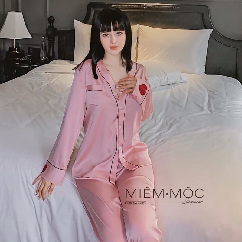 Đồ Bộ Mặc Nhà Pijama Nữ Dài Tay Cổ Bèo Dễ Thương - Đồ Ngủ Lụa Quảng Châu Cao Cấp