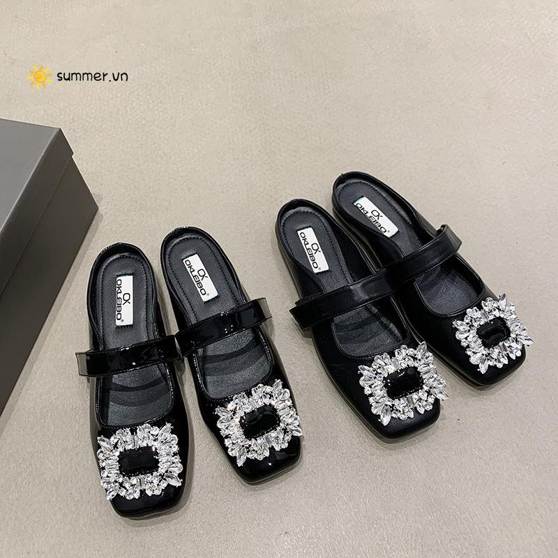 Dép Muller Quai Dán Đính Đá Hình Vuông Phong Cách Hàn Quốc Thời Trang Mùa Xuân Dành Cho Nữ 2022