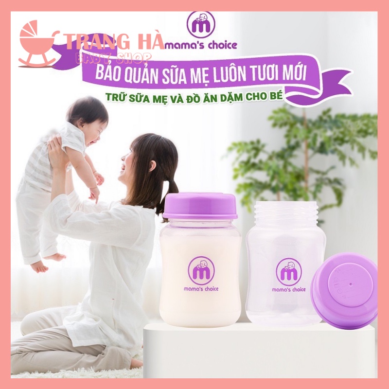 HOTHộp 2 Bình Trữ Sữa Cổ Rộng Mama Choice 180ml Có Nắp Đậy Tương Thích Các Dòng Máy Hút Sữa Cổ Rộng Spectra, Avent,..