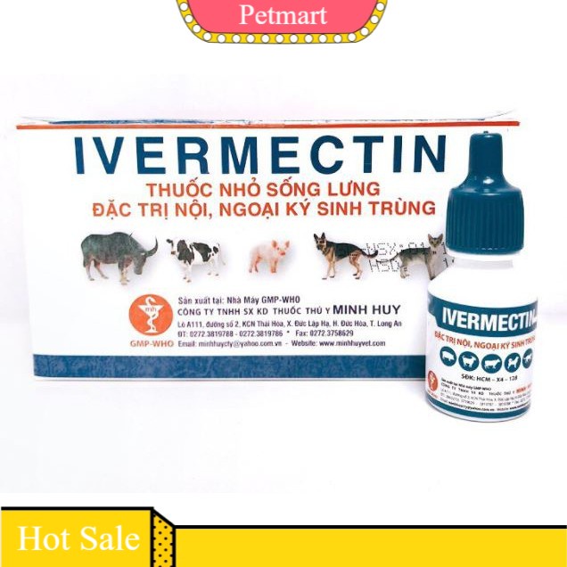 Nhỏ Gáy Trị Nội Ngoại Ký Sinh Trùng Giun Ve Rận Ivermectin MH hộp 10 chai Petmart