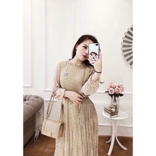 váy chấm bi dập ly